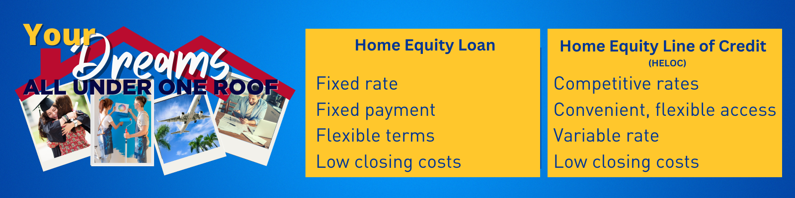 All your dreams under one with with a home equity loan.